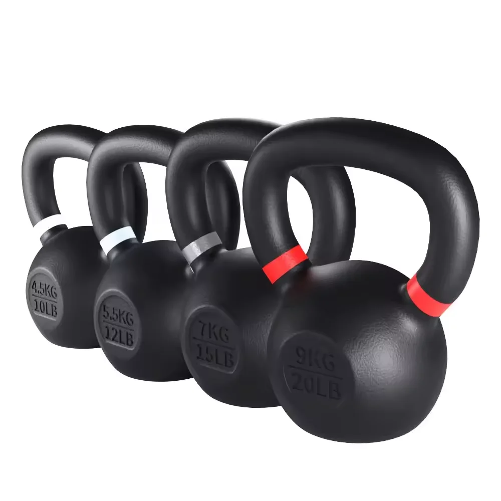 High Quality Custom Logo Strength Training Weight Lifting 4-32 KG Power Coated Cast Iron Kettlebell With Color Rings
