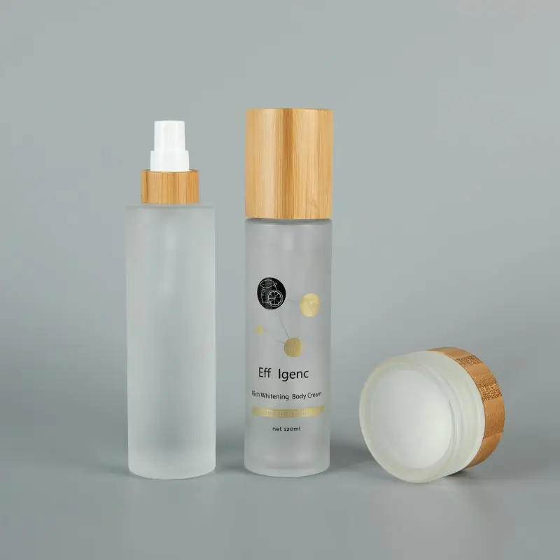 30ml 50ml 100ml 120ml 150ml Wholesale Frosted Empty Cosmetic Sets Glass Serum Lotion Bottle with Treatment pump