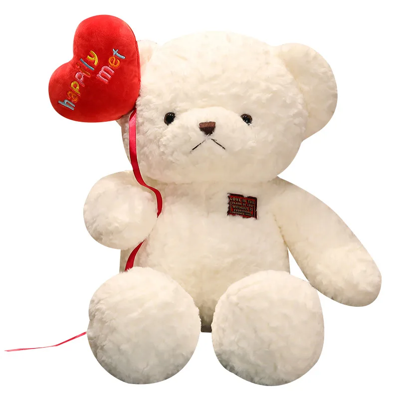 Happily Met Valentines Teddy Bears Wholesale Cuddly Soft Teddy Bear Stuffed Animal Holding Red Heart