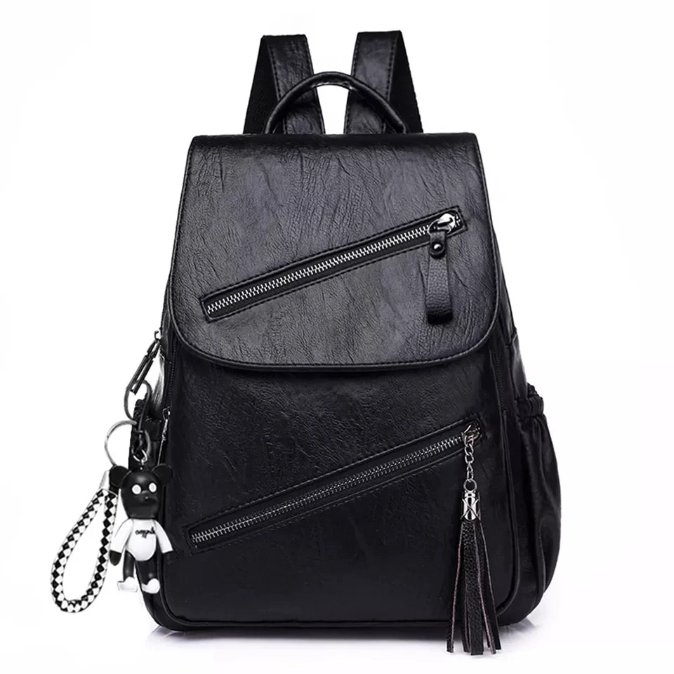 RU Tassel Pu Leather Multi-zip Clamshell Women Backpacks High Quality Soft School Bags High Capacity Designer Travel Bags