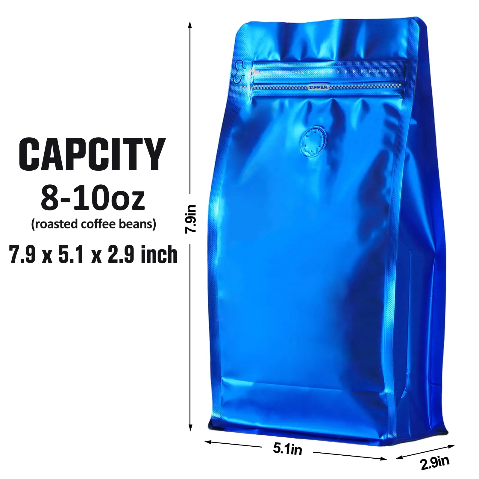 Coffee Bags with Valve Navy Blue High Barrier Aluminized Foil Flat Bottom Standing Coffee Beans Storage Bags