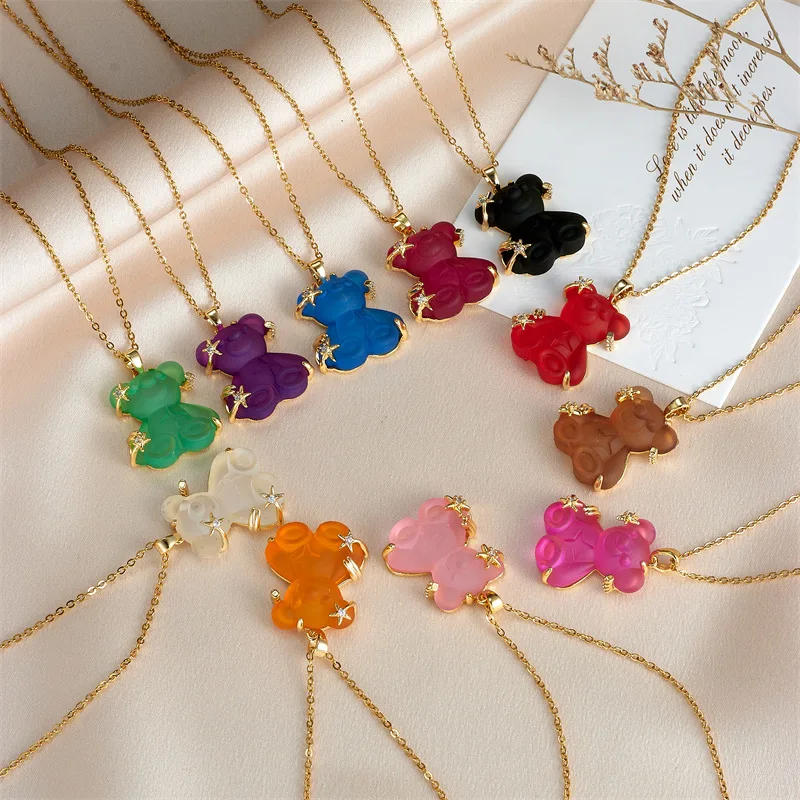 NEWEST women necklace fashion stainless steel chain necklace korean style bear pendant necklace wholesale for girls