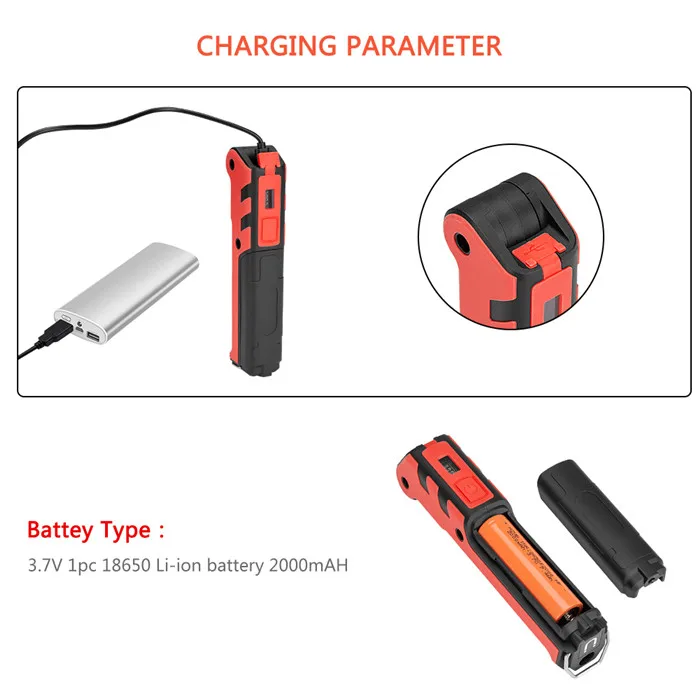 USB Rechargeable 5W COB Work lamp Portable Foldable COB LED Work Light Magnetic Flashlight Torch For Car Inspection Repair lamp
