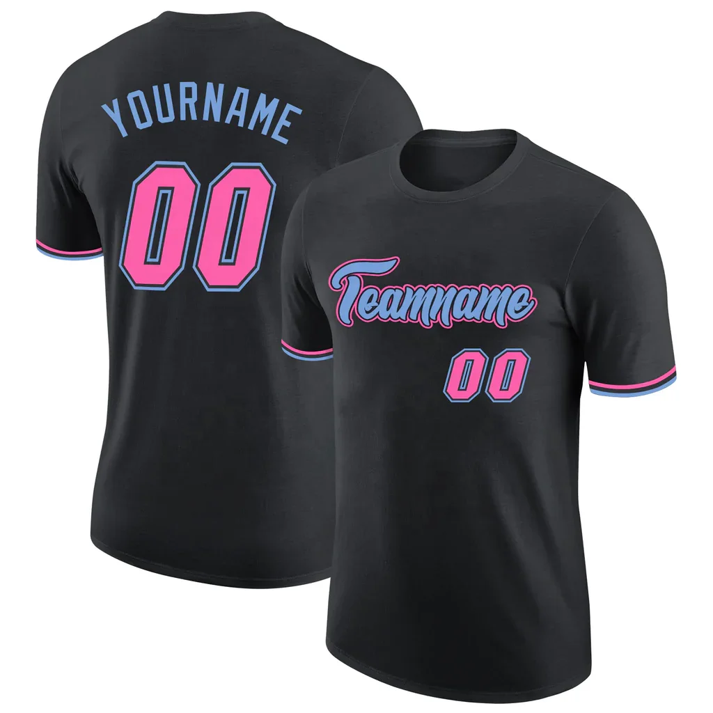Custom Miami Pink Black  Blue Performance print  T-Shirt