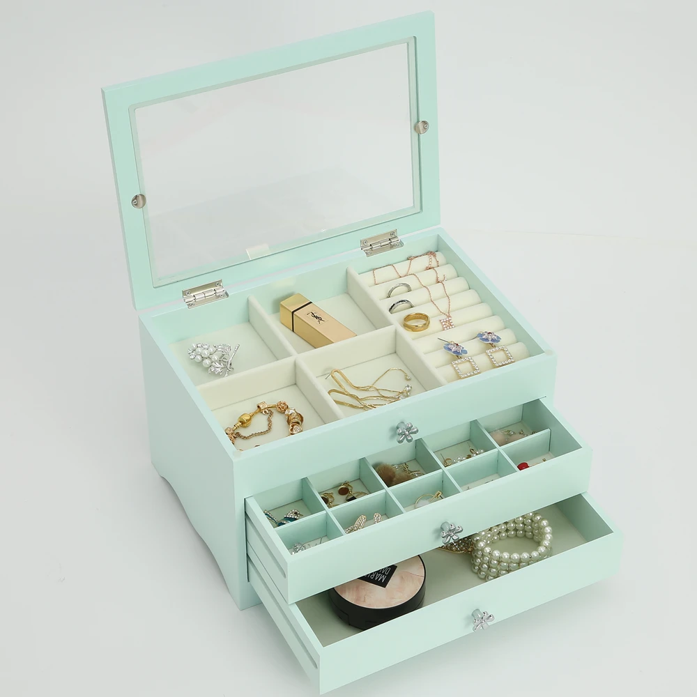 Fashionable beautiful wooden jewellery box for ladies gift jewelry packaging storage jewel cabinet case in stock