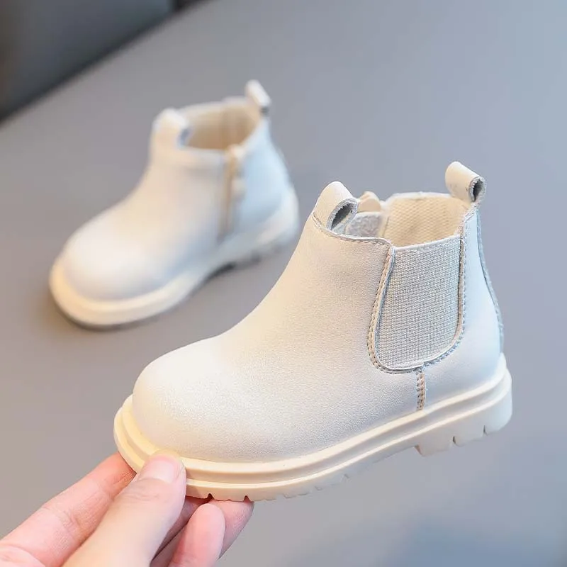 High Quality PU Leather Kids Martin Boots Winter Warm British Style Waterproof With Zipper Snow Shoe for Boys and