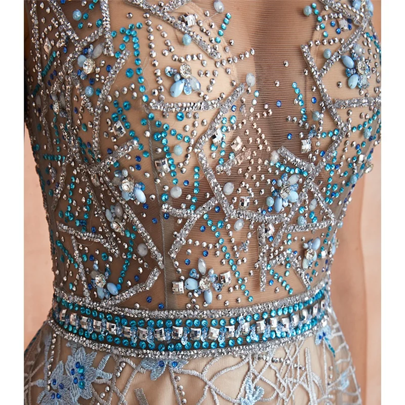 Women Fashion Long Party Gowns Sleeveless A Line Formal Sequin Elegant V Neck Lace Organza Evening Dresses