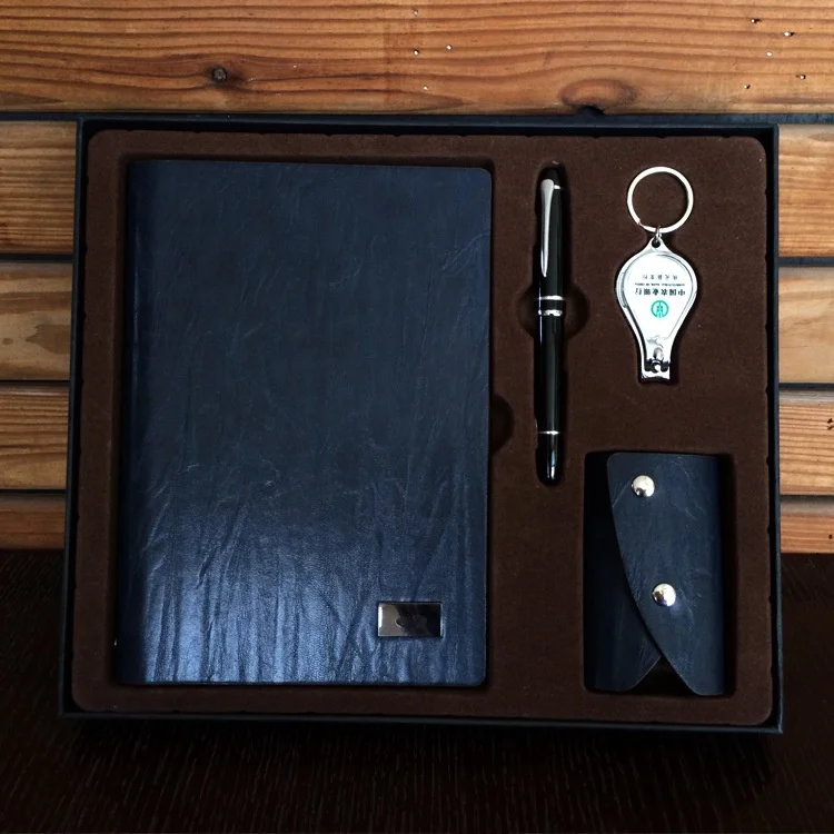 New Model Promotional Logo Printed business gift sets notebook Car Keychain Name Card Holder Souvenir Pen Notebook