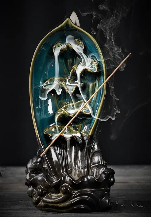 Factory Price New Design Ceramic Waterfall Backflow Censer Incense Cone Burner