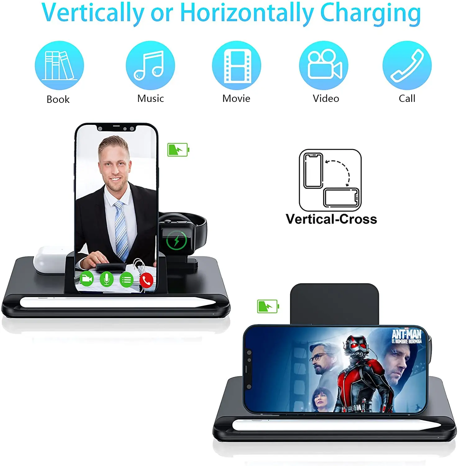 For iPhone 13 the hot-selling 5 in 1 Wireless Charger drop shipping  fast Mobile Phone Charging Station
