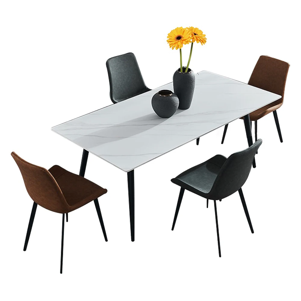 Modern elegant 6-Seater Black Sintered Stone Dining Table With Metal Feet