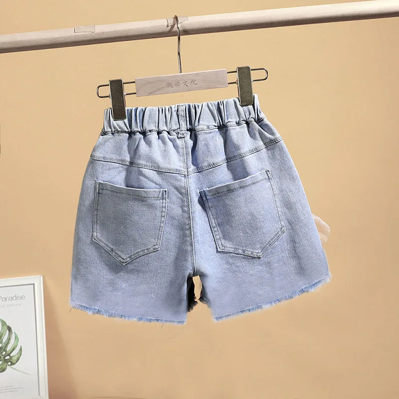 2022 Baby Girls Summer Cotton Denim Shorts Pants Toddler Kids Cute Swan Flower Soft Jeans Teenager Clothes Children Clothing