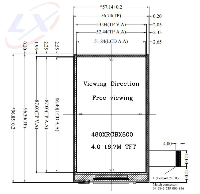 Умный вход AI, 3,97 дюймовый TFT-экран, панель автомобильного ЖК-дисплея, пользовательский черный ящик, камера заднего вида 480RGB x 800 IPS, модуль ЖК-дисплея