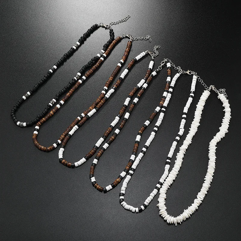 6Pcs Bohemian Beach Style Coconut Shell Crushed Shell Necklace Set For Men