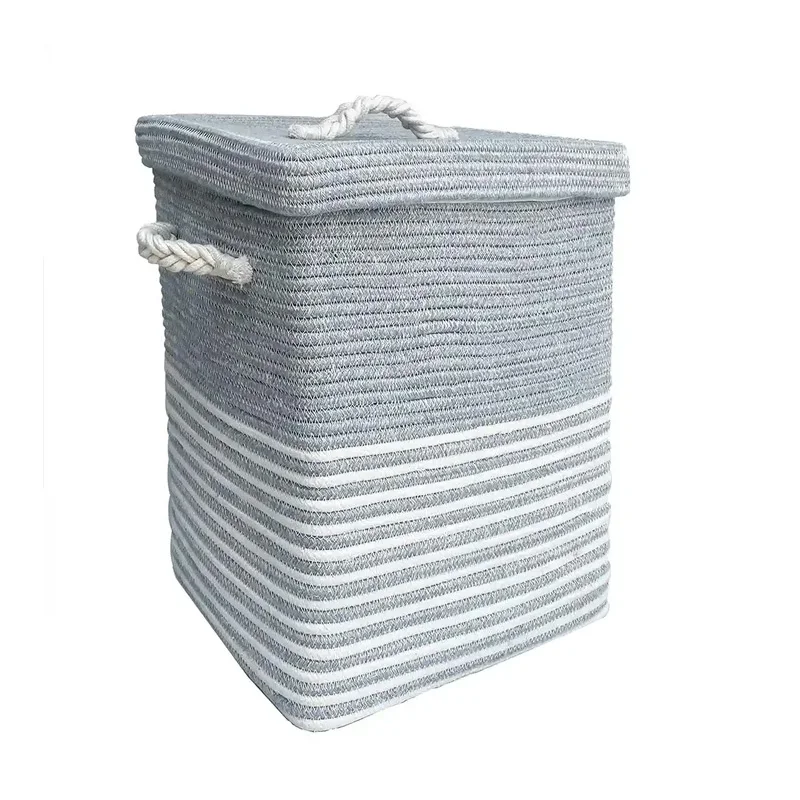 Oversized storage basket with lid large capacity cotton cord woven toy storage basket with handle laundry storage basket