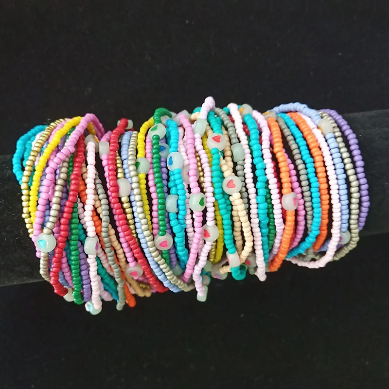  Liberty Gifts wholesale 2021 fashion colorfully beaded anklets summer beach accessories heart shape wrist decoration
