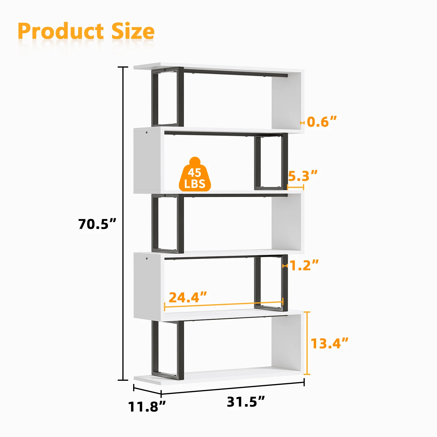 Modern Style 5 Tier Freestanding Bookshelf Industrial Wooden Bookcases with Open Shelves for Bedroom Display Rack Metal Frame