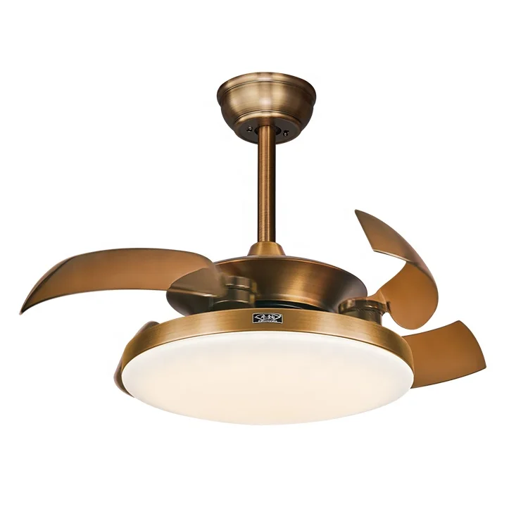 decorative Acrylic lampshade DC retractable blades fancy ceiling fan with led light remote control LED ceiling fan with light