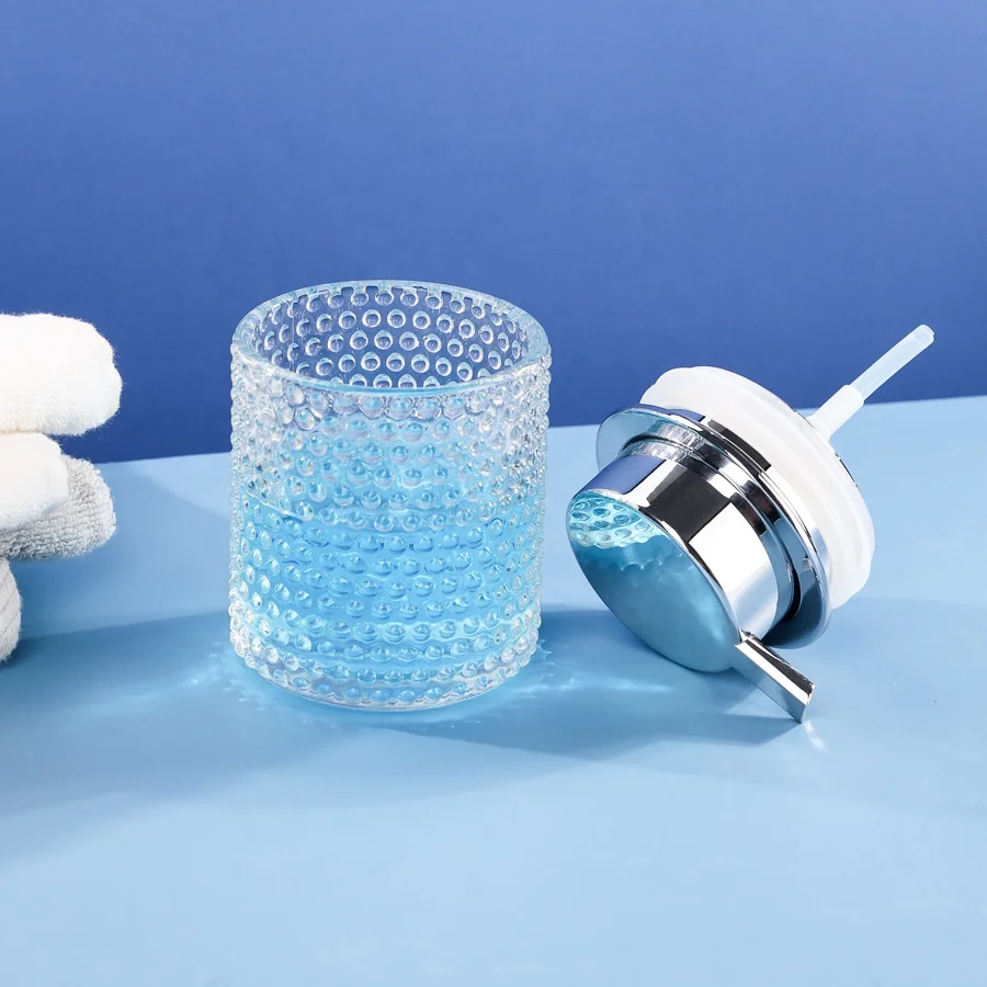 Reusable Wide Mouth 8oz 250ml Round Glass Soap Dispenser Bottle Luxury Design With Lotion Pump Sprayer For  Hand Washing