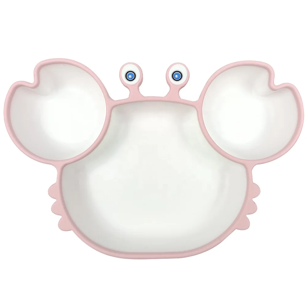 Original Factory Crab Plate Unbreakable Divided Dish Microwave Safe Cute Children Kids Suction Silicone