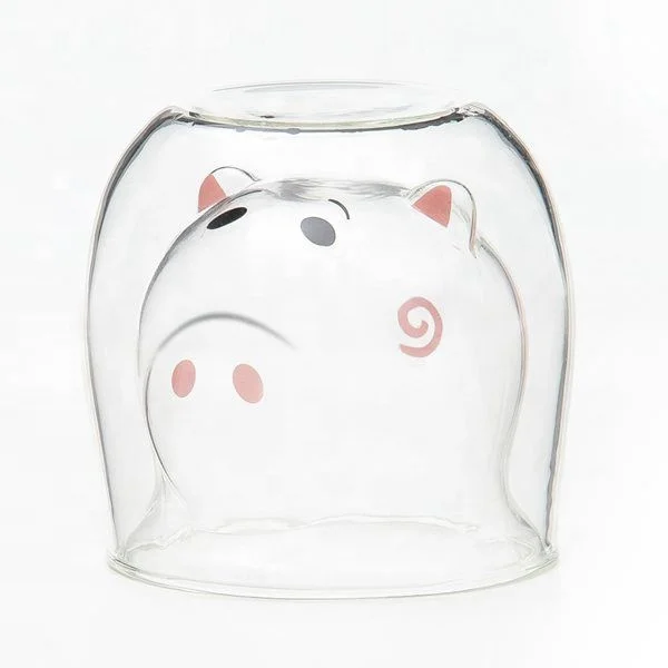 250ml Cute Hamm Pig Glass Double Wall Insulated Glass Cup for Espresso Coffee Tea Milk