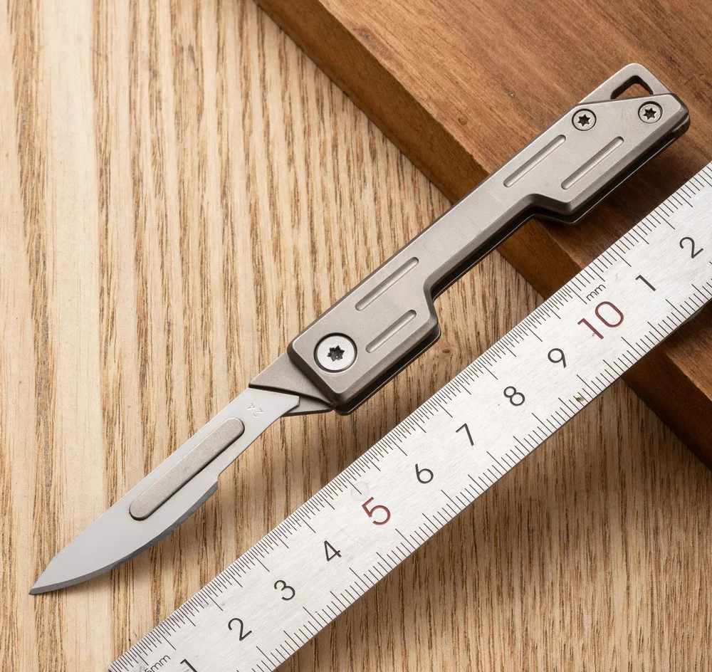 MINI Pocket Knife #24 10pcs Replaceable Blade Stainless Steel Handle Utility Edc Keychain Knives Compact Slim Unboxing knife
