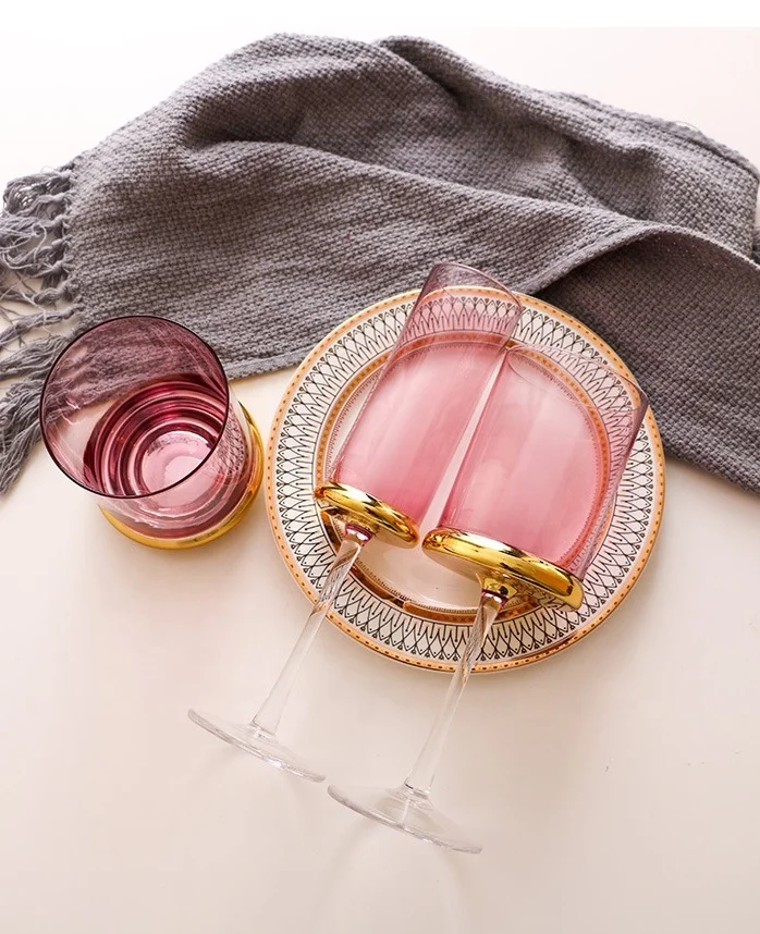 Amber Straight Square Plating Crystal Champagne Flutes Glass Wine Goblet Glasses