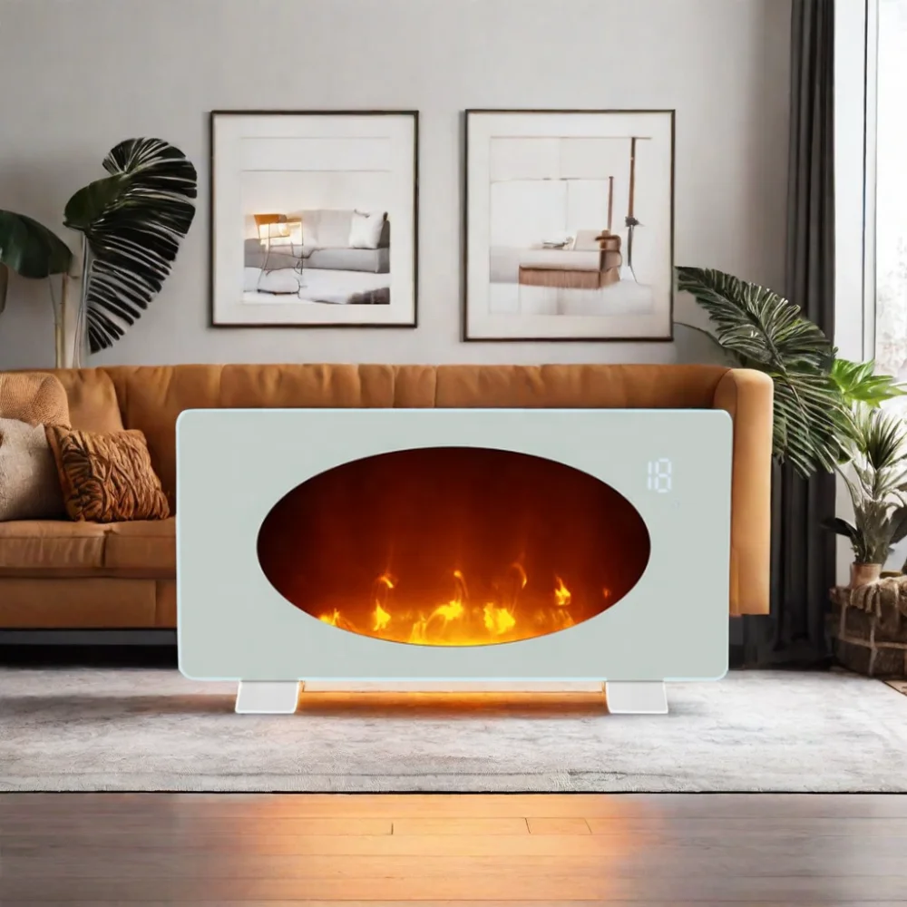 Custom 2000W Freestanding Glass Panel Electric Heater with LED Display WiFi Remote Control for Bathroom & Garden Decorations