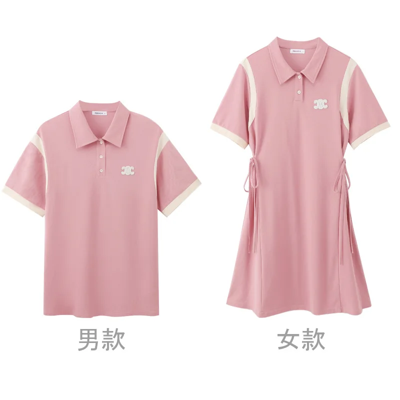 Korean-Style Short-Sleeved Polo Shirt Fashionable Mother-Daughter Outfits Casual Family Matching Dress Parents Kids Fat Babies