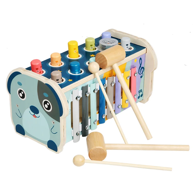 Multifunction wooden hamster toy whack a mole with music box