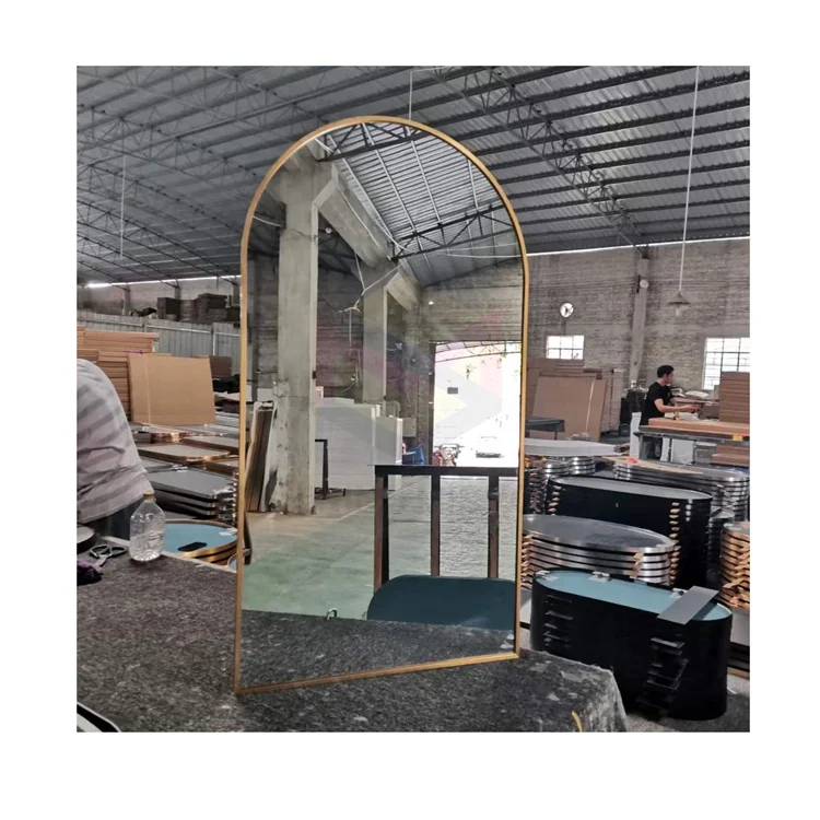 Foshan Mirror Factory Customized gold aluminum alloy frame arch bathroom Mirror