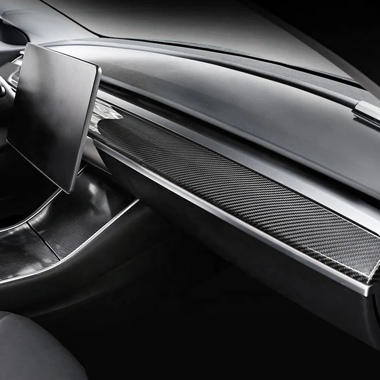Carbon Fiber Car Interior Accessories Instrument Panel Trim Dashboard Trim For Tesla Model 3 Carbon Fiber Sticky