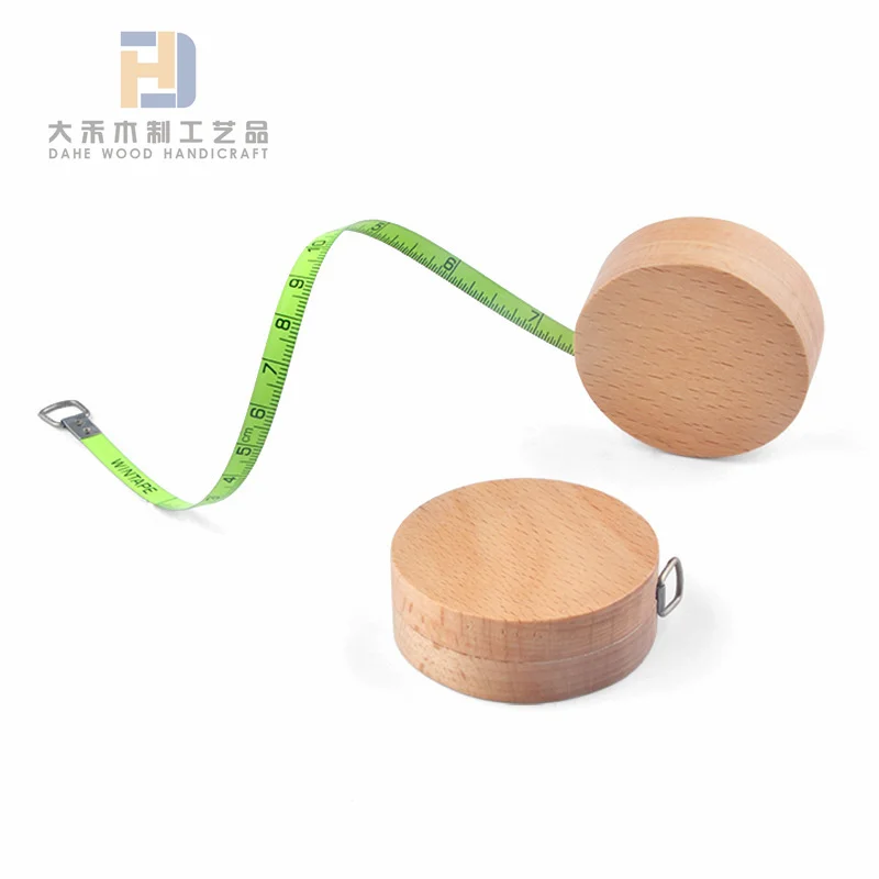 Polished Smooth Surface Round Square Beech 2m Wood Tape Measure Ruler Custom Shape Portable Wooden Measuring Tapes for Daily Use