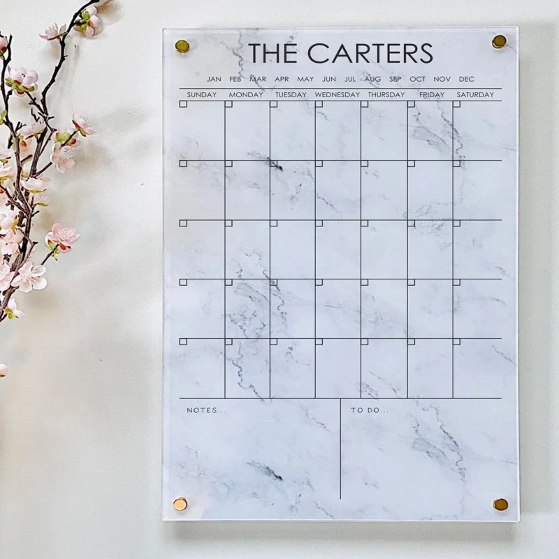 Custom Printing 18x24 inch Acrylic Calendar Reusable Clear Acrylic Sign Monthly Planner Wall Mounted Acrylic Wall Calendar