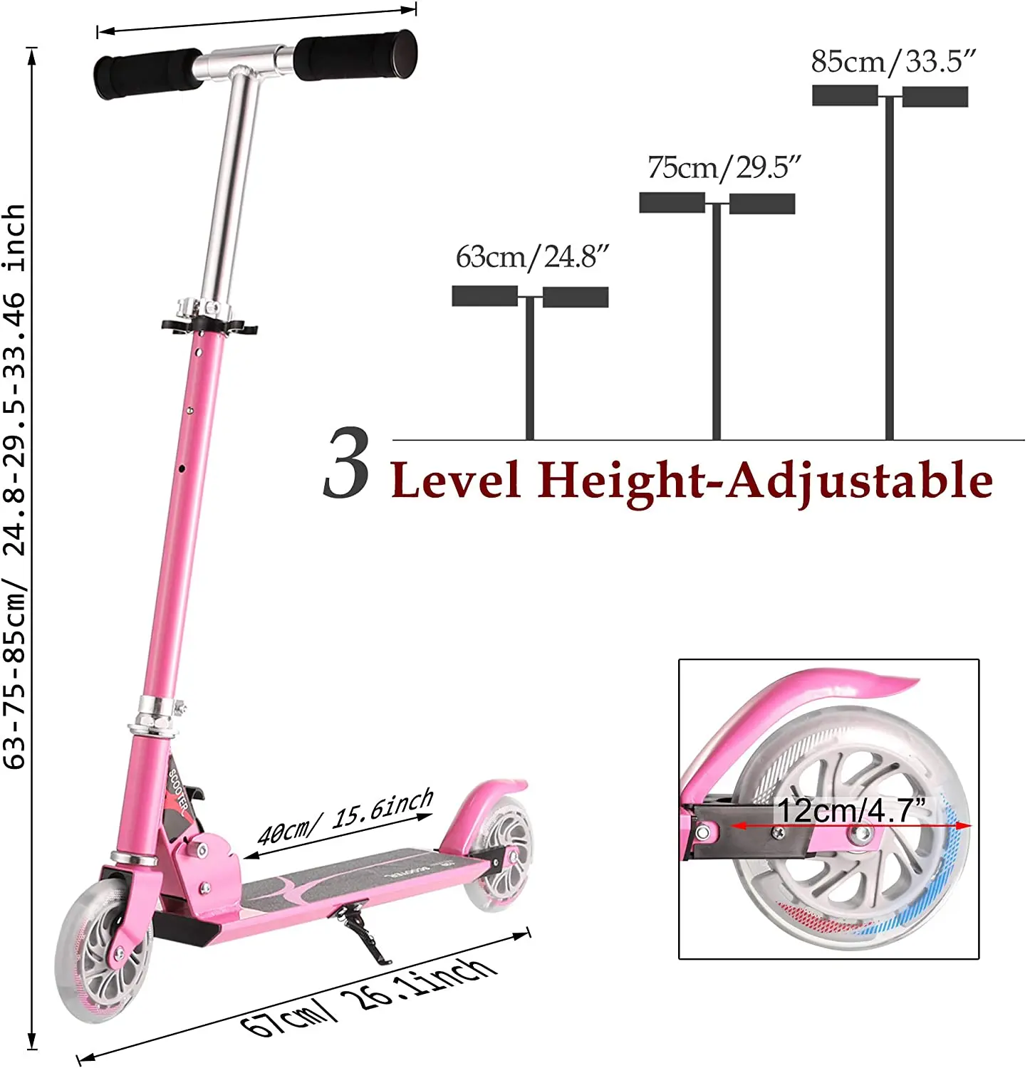 Scooter for Kids with LED Light Up Wheels Adjustable Height Kick Scooters for Boys and Girls Ages 3-12