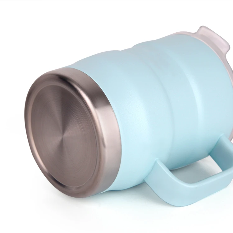 PURPLESEVEN Double Wall Vacuum Insulated 304 Stainless Steel 16oz Thermos Beer Mugs Travel Coffee Mug with Handle and Slider Lid