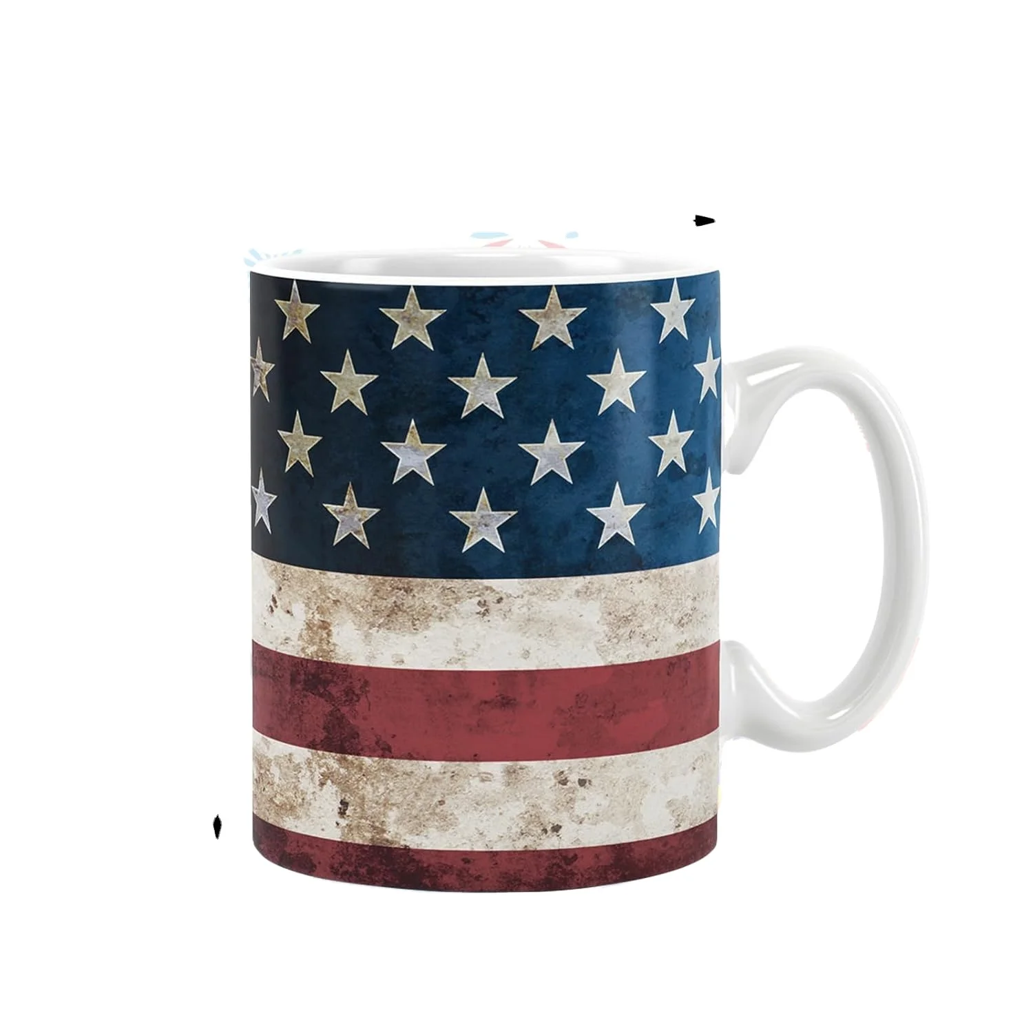Pafu I2Pcs Patriotic Mugs 4th of July Ceramic Cups Vintage American Flag Stars Stripes Print Drinking Mugs Coffee Cups