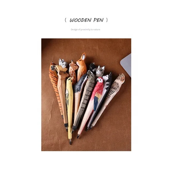 Animal Wooden Ball Pen 100% Hand Made Engrave Sculpture Mix Style Instock Items
