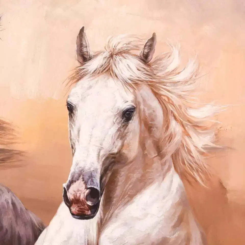 Hotel Decor Large Size Animal Running Classical Orange Horse Race Art Handmade Oil Horse Painting