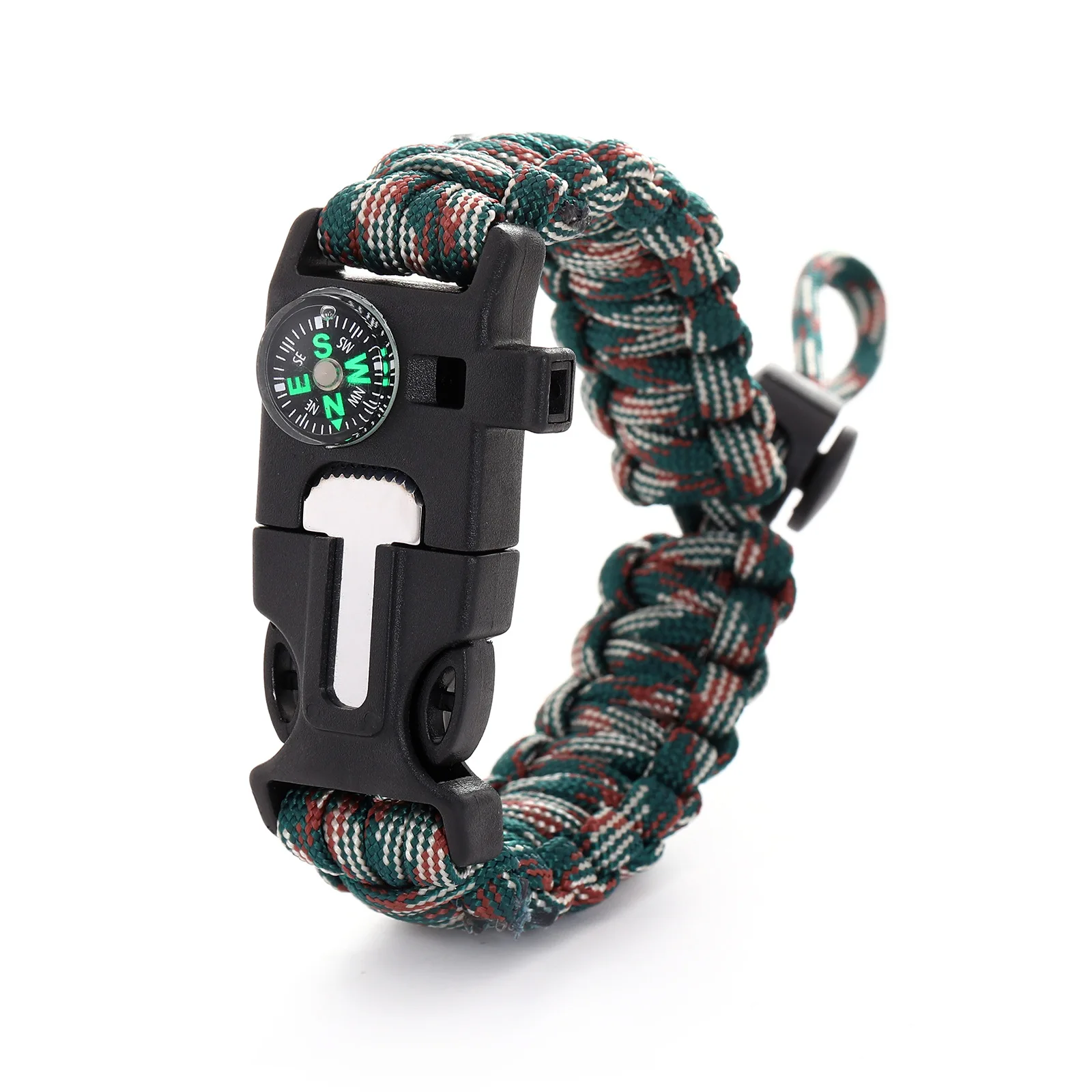 New design Outdoor Survival Multi-function with Compass fish hook bait and thermometer Survival Paracord Bracelet for fishing