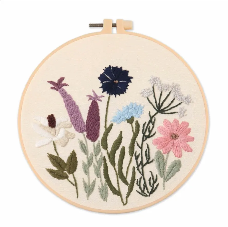 New arrival DIY Plants Pattern Embroidery Set Needlework  Printed Beginner Embroidery Round Cross Stitch Kit Sewing Craft Kit