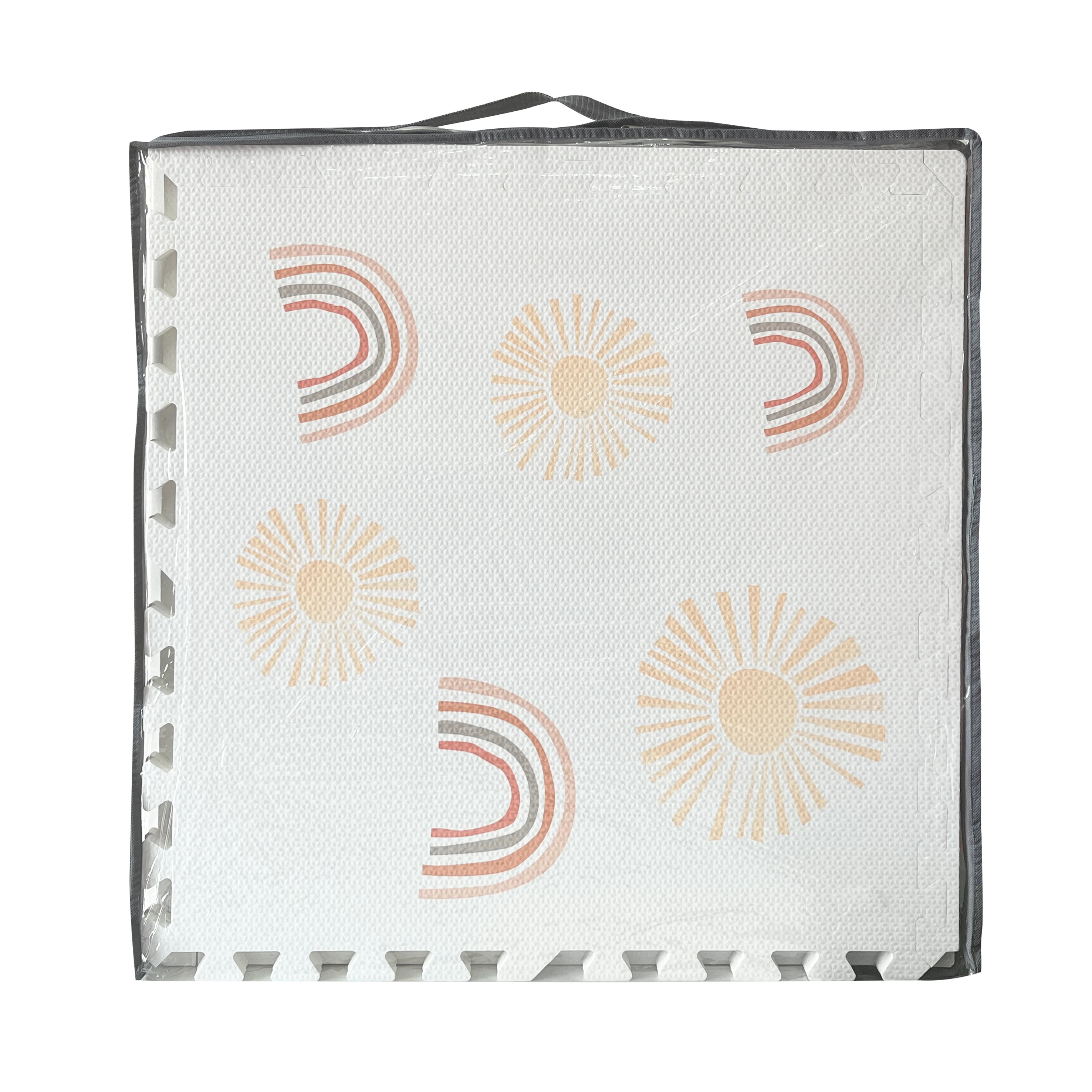 2024 Newest Rainbow Sunshine Padded Floor Mat Soft Play Foam Mat Puzzle Interlocking EVA Foam Mat White