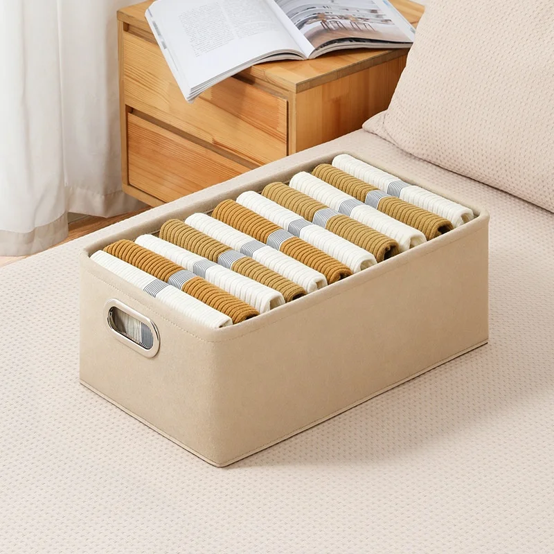 Collapsible Storage Bins Foldable Felt Fabric Storage Basket Organizer Boxes Containers with metal Handles