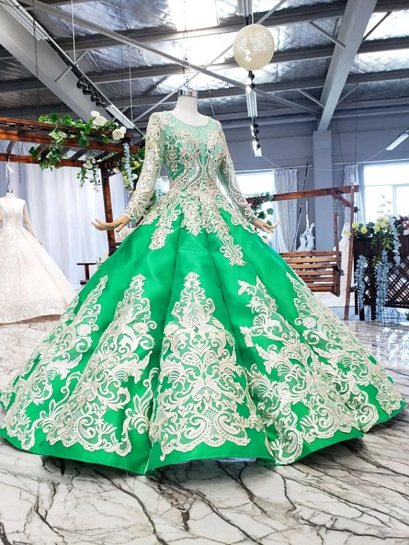 Muslim Wholesale Cheap Luxury Full Sleeve Bridal Ball dress  Sequins Lace Wedding Dress Big ball  Wedding Bridal Gowns