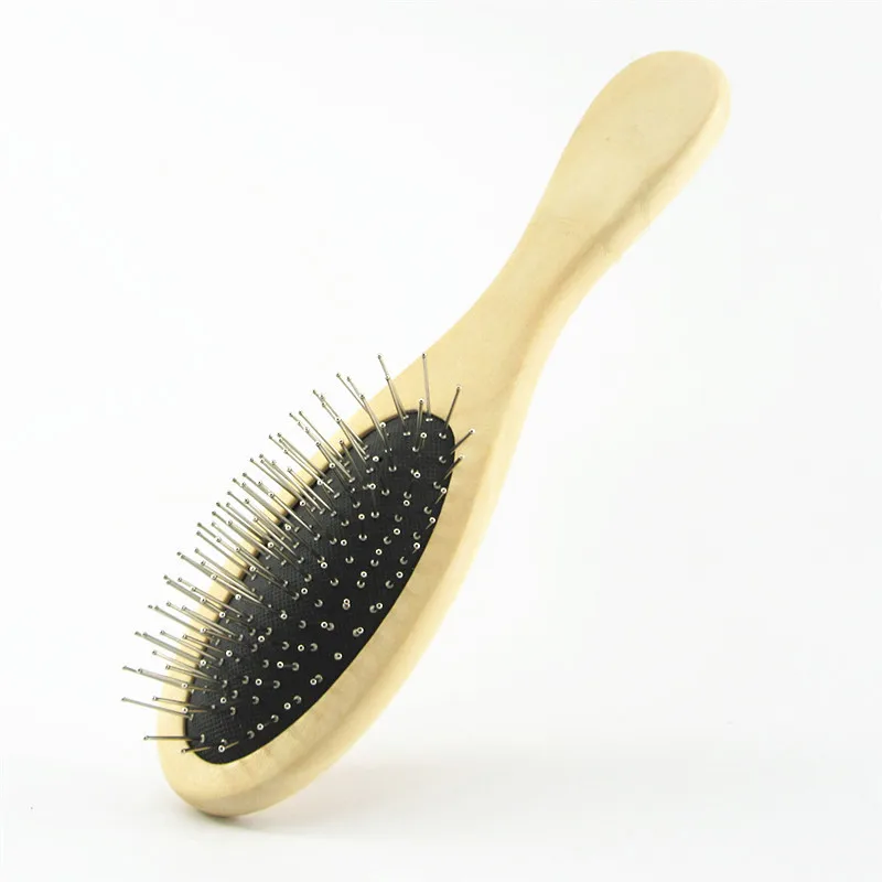 Natural Small Wooden Handle Airbag Comb Massage Steel tooth Black Hair Care Brush and Beauty SPA Hotel Comb