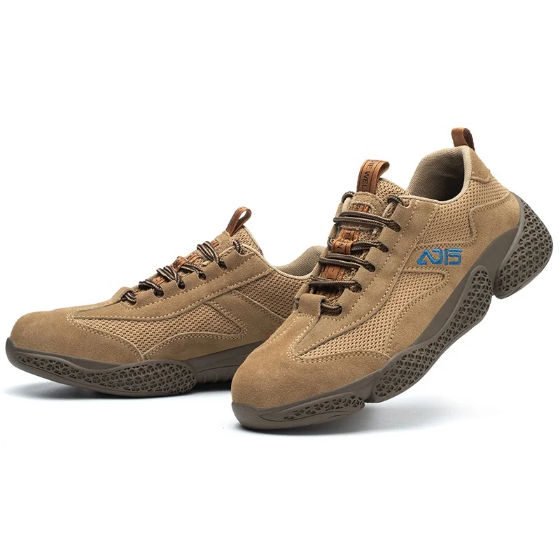 Brown Black Suede Protective Shoes with Breathable Mesh Puncture-Proof Safety Toe composite toe safety shoes for men lightweight