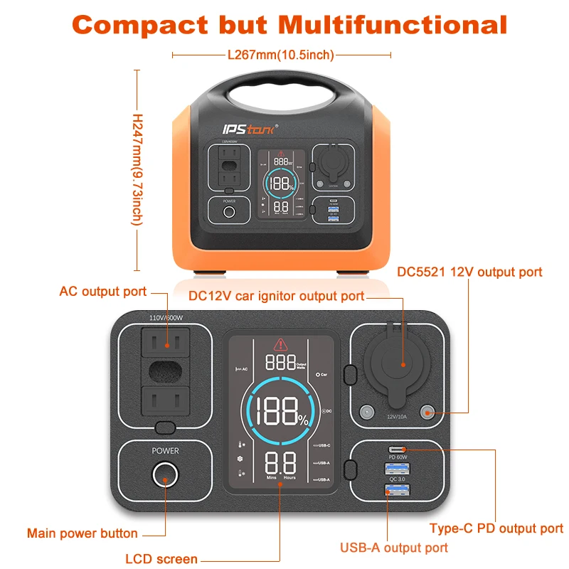 
600Wh Battery Powered Generator Alternative with 12V, 24V, AC and USB Outputs 