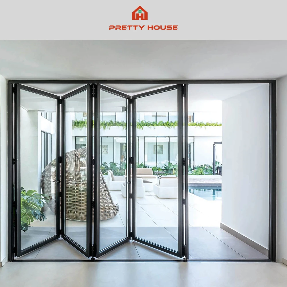 Exterior triple glaze glass patio door american bi fold black trifold patio door