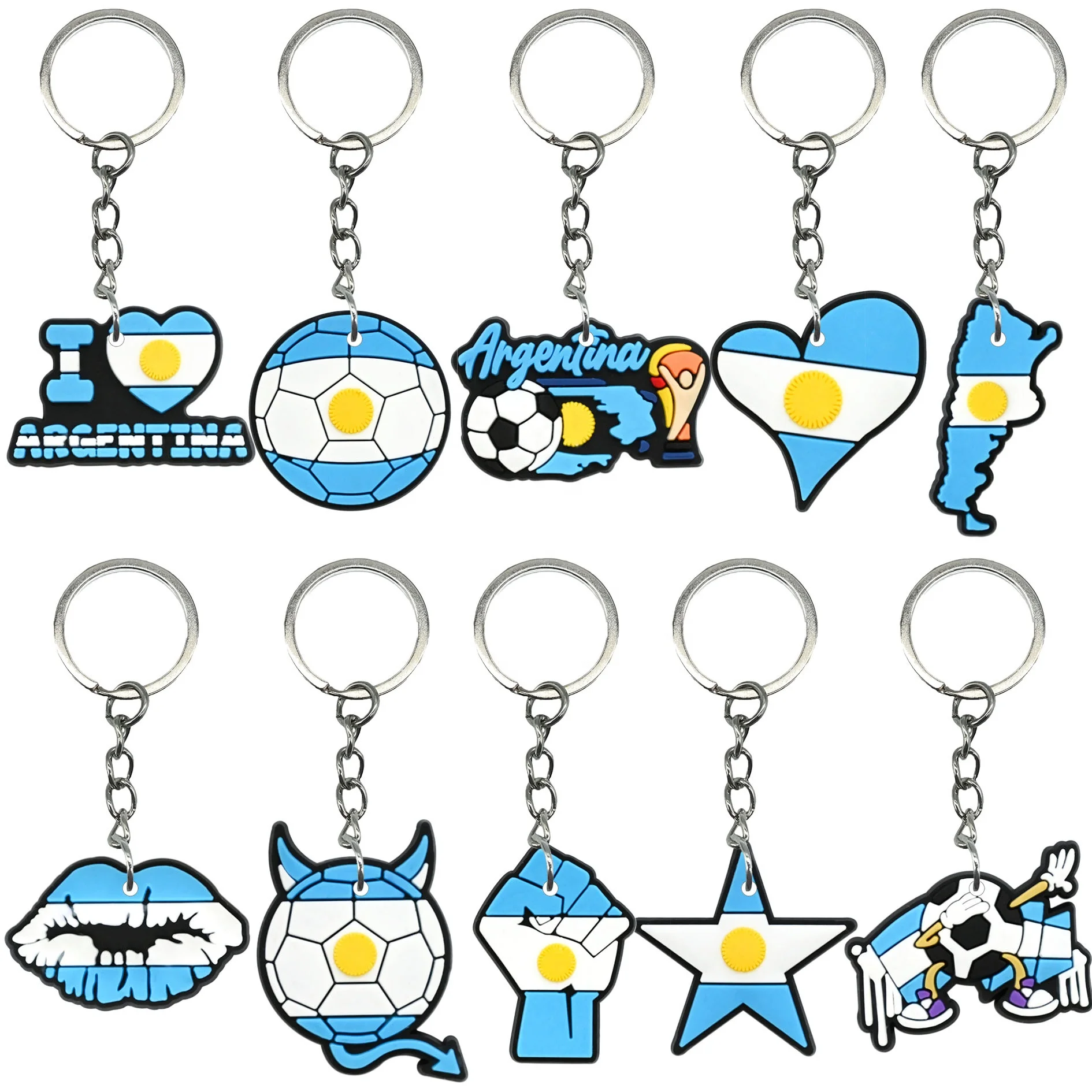 New Arrival 2D PVC Keychains Popular Cartoon Football & Metal Alloy Self-Defense Keychains from Argentina UV Printed Keychains