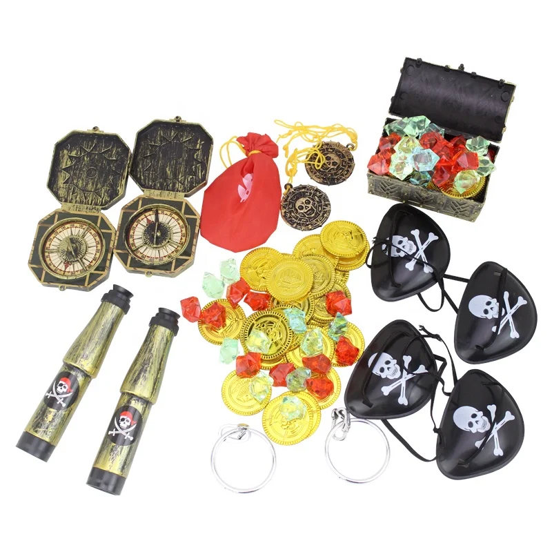 60 PCS Pirate gold coins buried pirate gems jewelry play set treasure for pirate party set for children